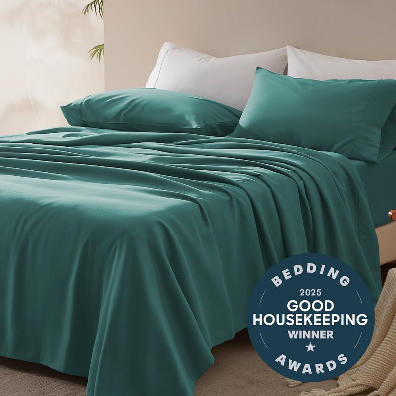 SLEEP ZONE Nanotex Super Soft Cooling Full Size Bed Sheets Set 4 Piece - Easy Care Fitted Flat Sheet & Pillowcase Sets - Wrinkle Free, Fade Resistant, Deep Pocket 16" (Teal, Full) - Image 2